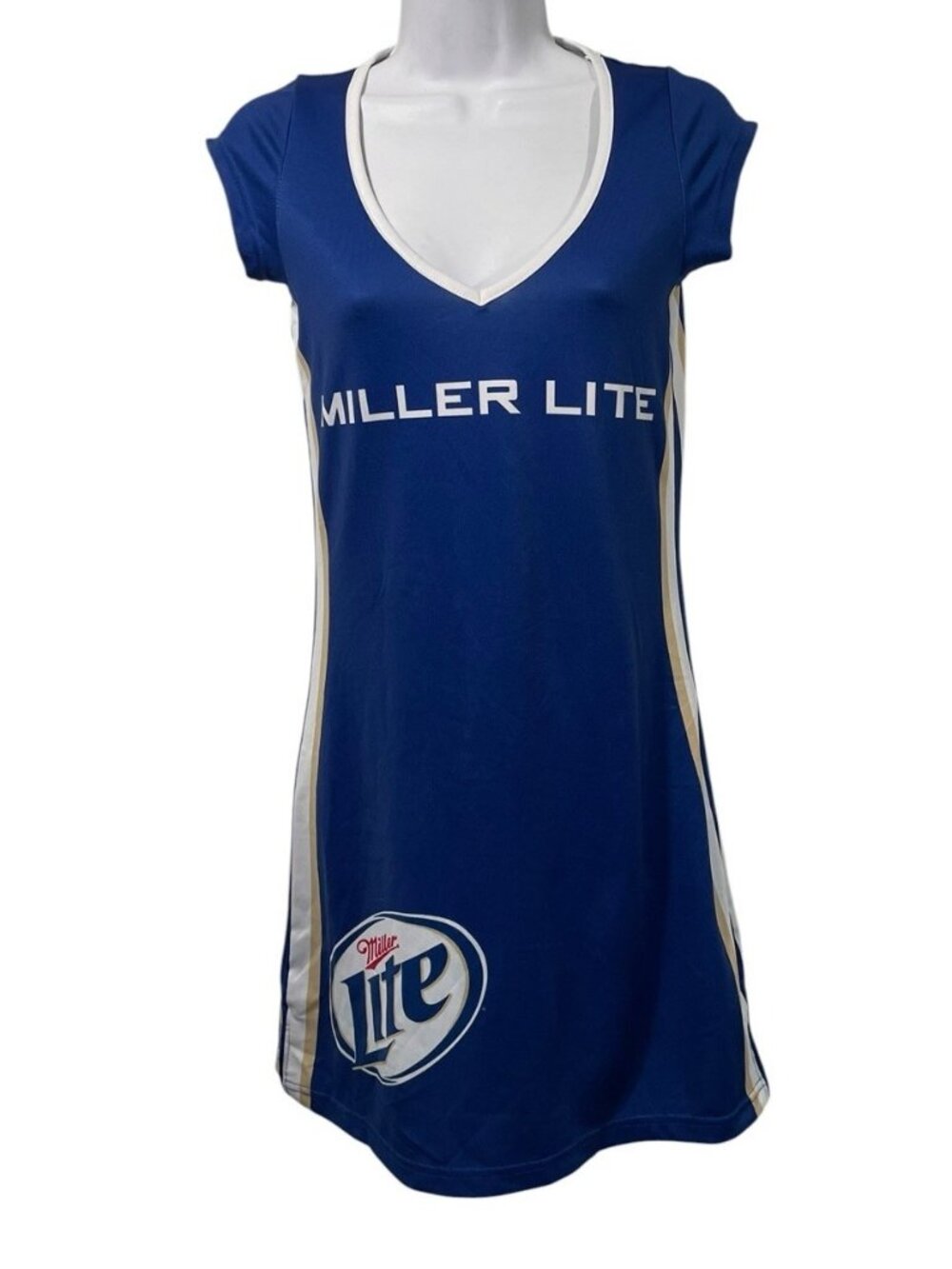 Vtg Miller Lite V-Neck Mini Dress Womens XS Halloween Costume Beer Shot Girl